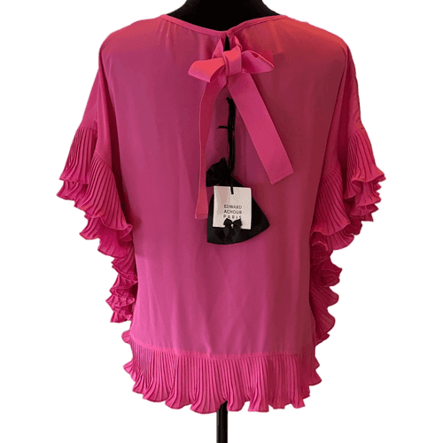 NWT EDWARD ACHOUR PARIS Fuchsia RUFFLE BLOUSE sz 42/10 US - Thumbnail 2
