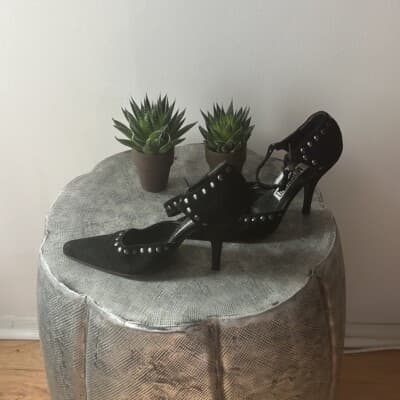 MOSCHINO Vintage black suede studded maryjane heels Pumps size 36 - Thumbnail 4