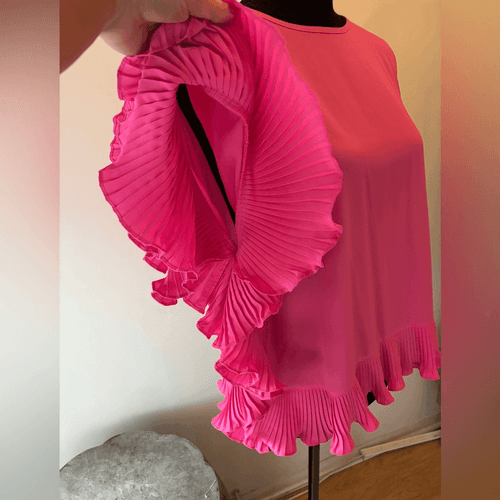 NWT EDWARD ACHOUR PARIS Fuchsia RUFFLE BLOUSE sz 42/10 US - Thumbnail 3