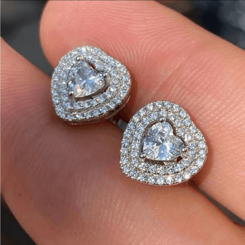 The Double Heart Earrings in 925 and brilliant cubic zirconia - Thumbnail 4