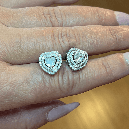The Double Heart Earrings in 925 and brilliant cubic zirconia - Thumbnail 2