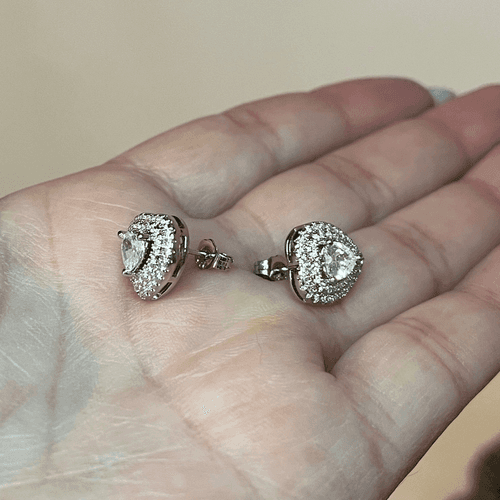 The Double Heart Earrings in 925 and brilliant cubic zirconia - Thumbnail 6