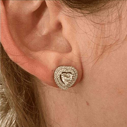 The Double Heart Earrings in 925 and brilliant cubic zirconia - Thumbnail 3