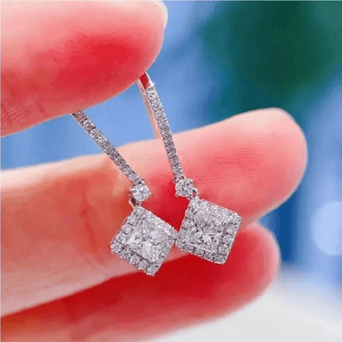 The Geometric Dangle Drop Earrings in 925 silver and cubic zirconia - Thumbnail 4