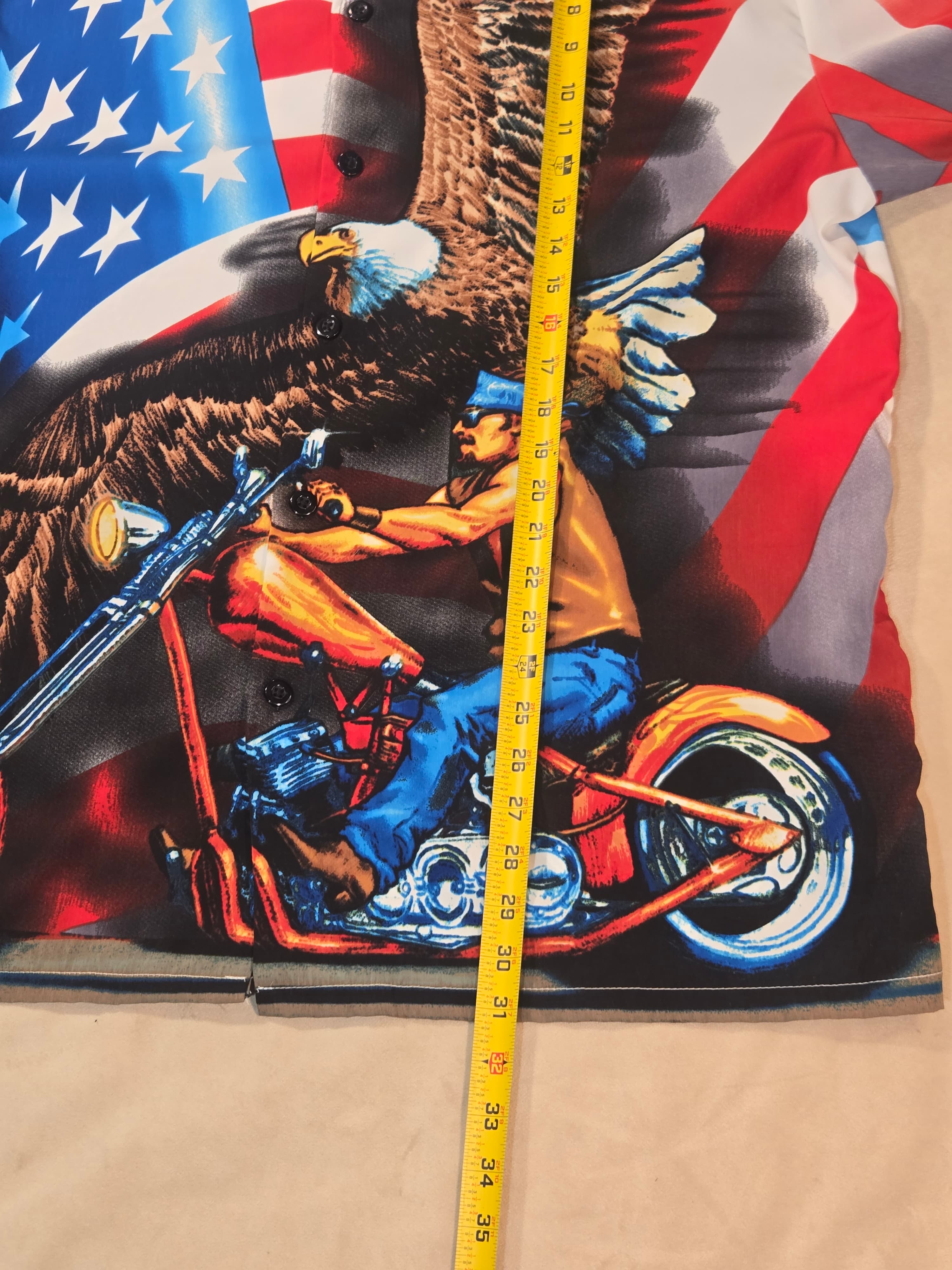 Sapphire Lounge XL Patriotic Eagle Motorcycle Shirt Button Up High-Detail Print - Thumbnail 6