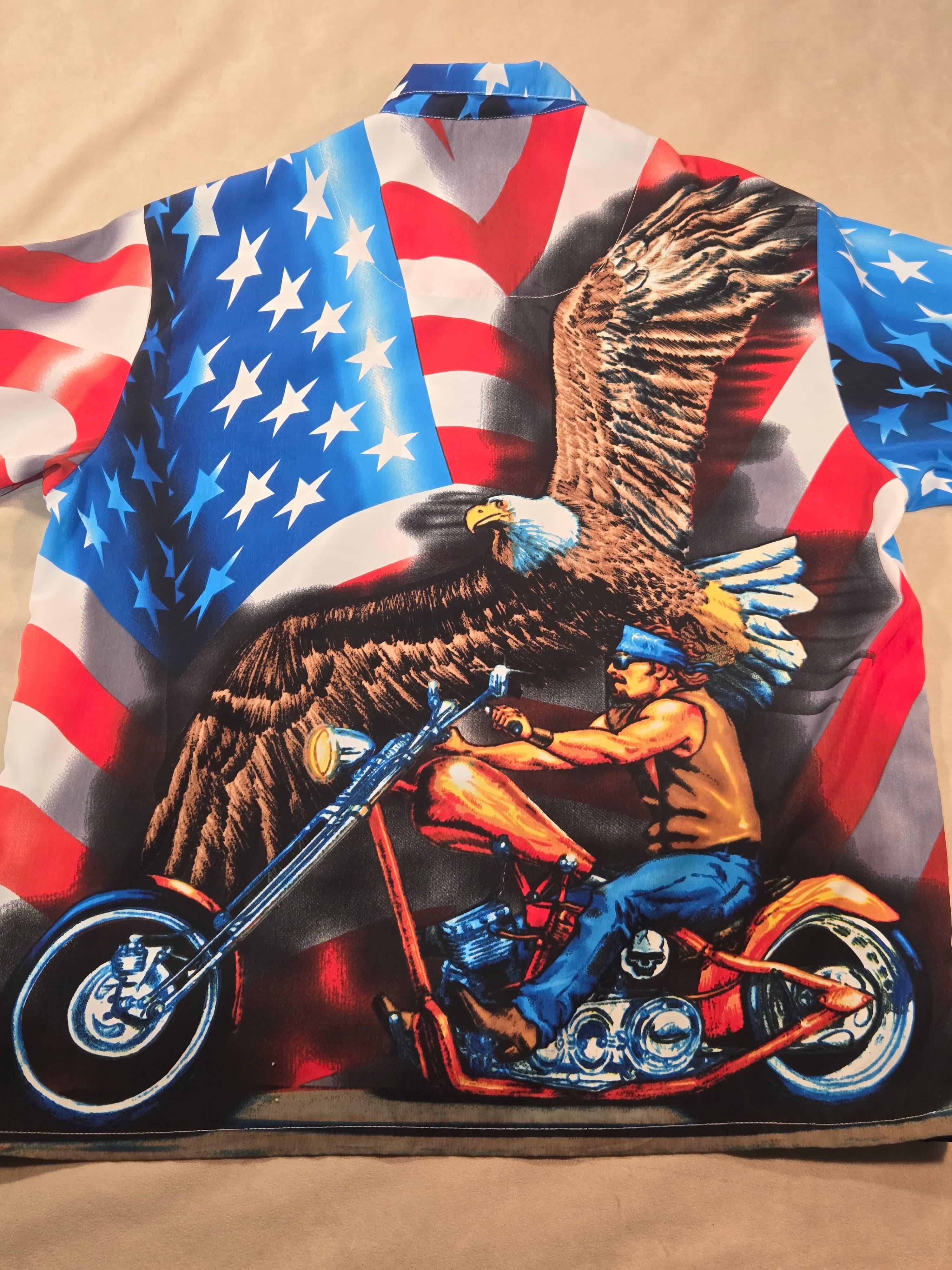 Sapphire Lounge XL Patriotic Eagle Motorcycle Shirt Button Up High-Detail Print - Thumbnail 5