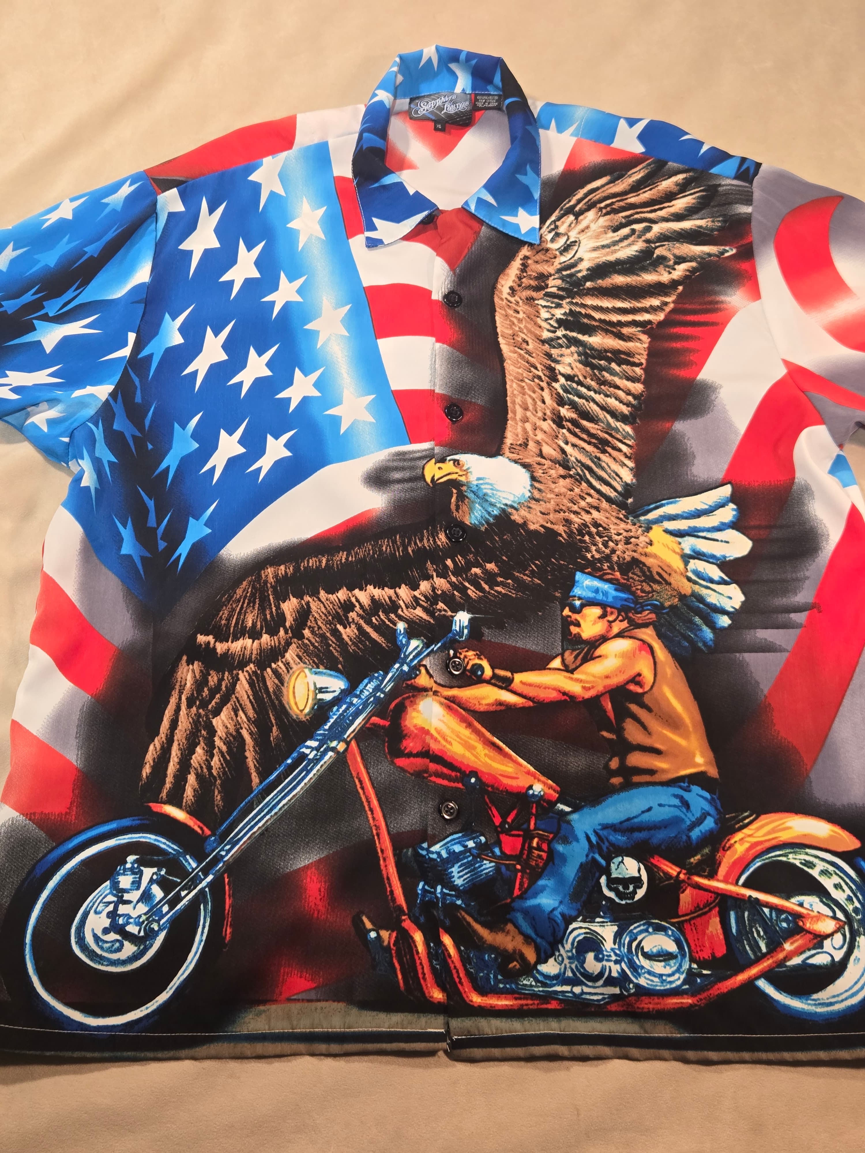 Sapphire Lounge XL Patriotic Eagle Motorcycle Shirt Button Up High-Detail Print - Thumbnail 2