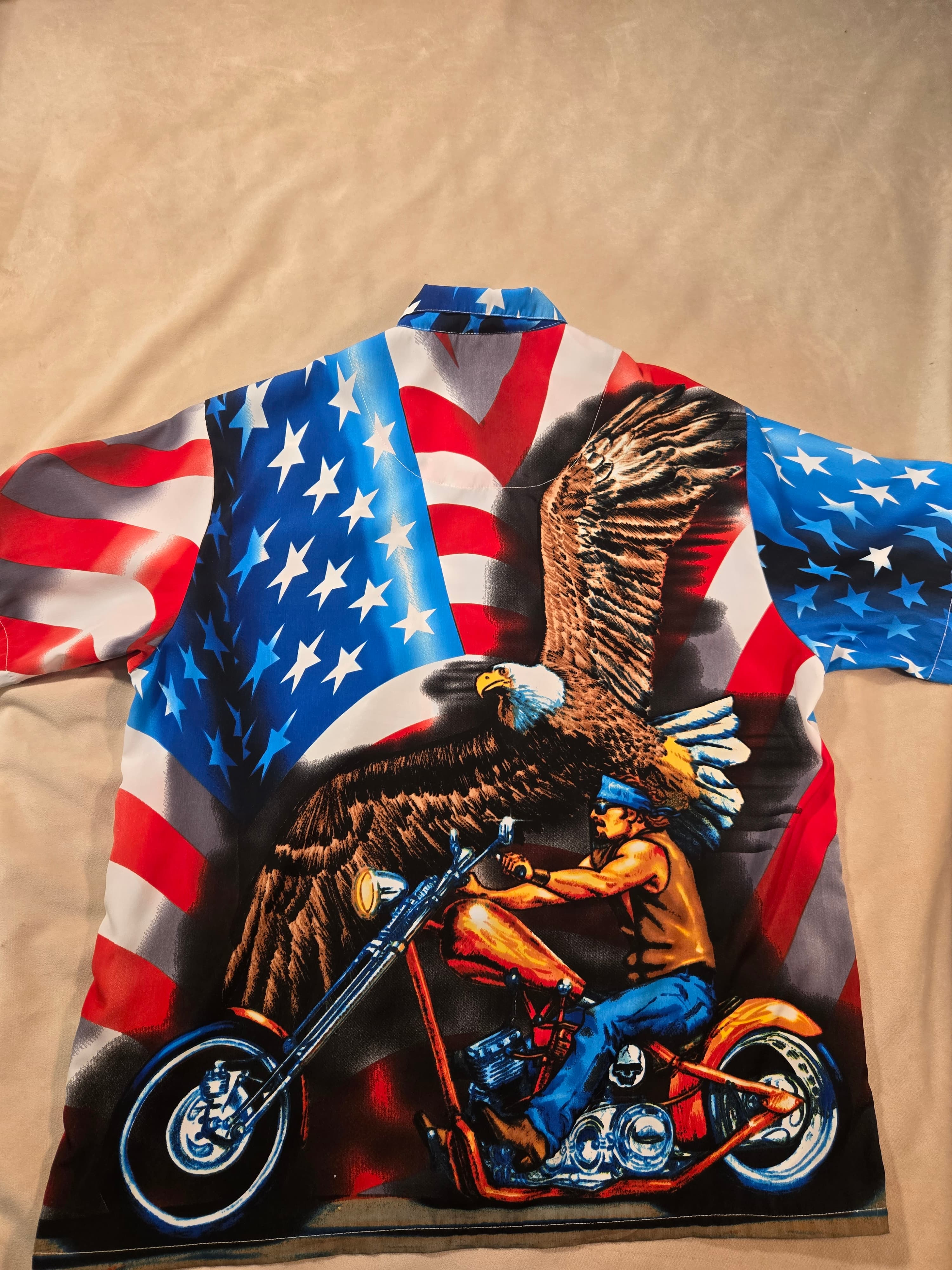Sapphire Lounge XL Patriotic Eagle Motorcycle Shirt Button Up High-Detail Print - Thumbnail 4