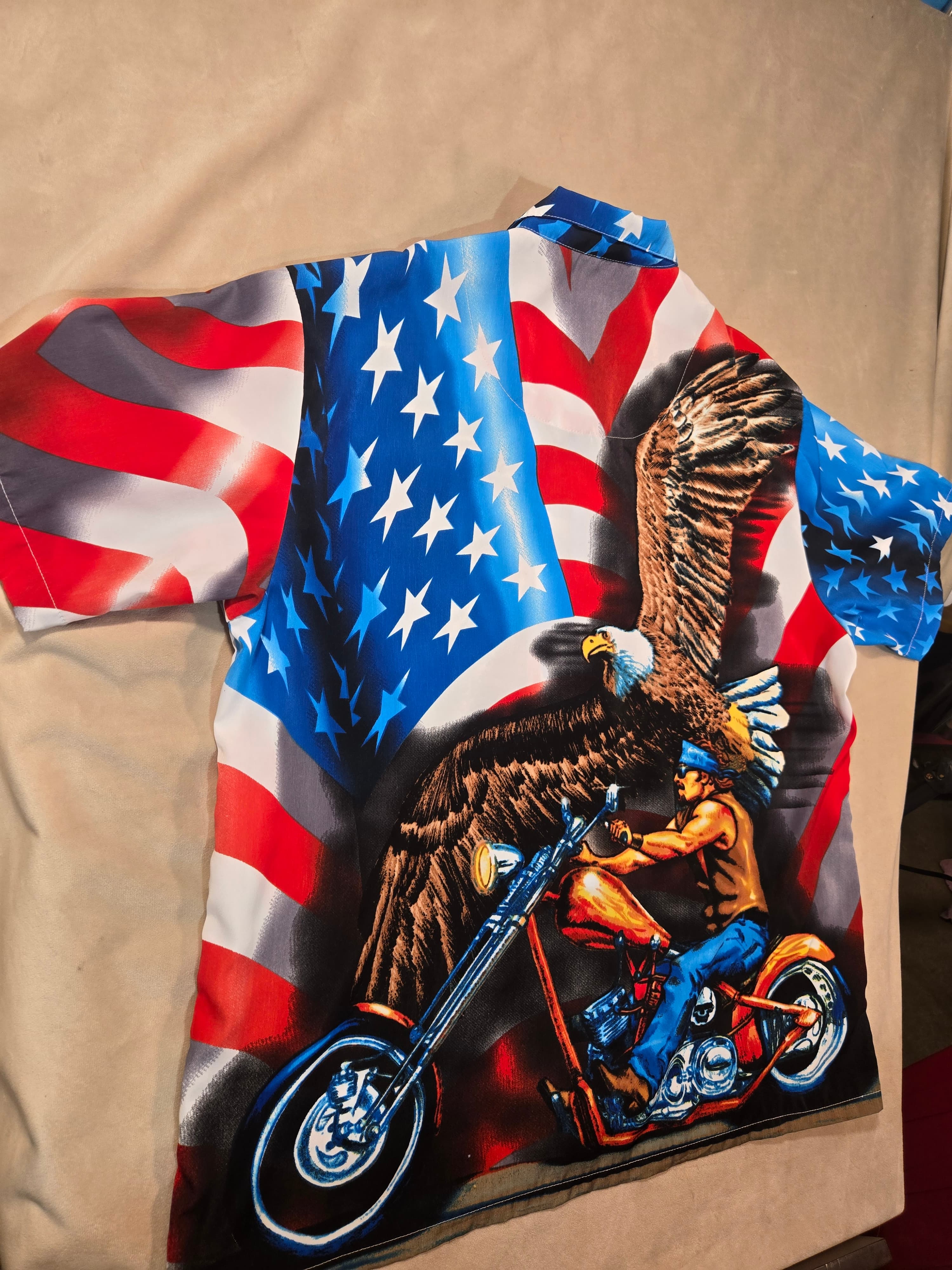 Sapphire Lounge XL Patriotic Eagle Motorcycle Shirt Button Up High-Detail Print - Thumbnail 3