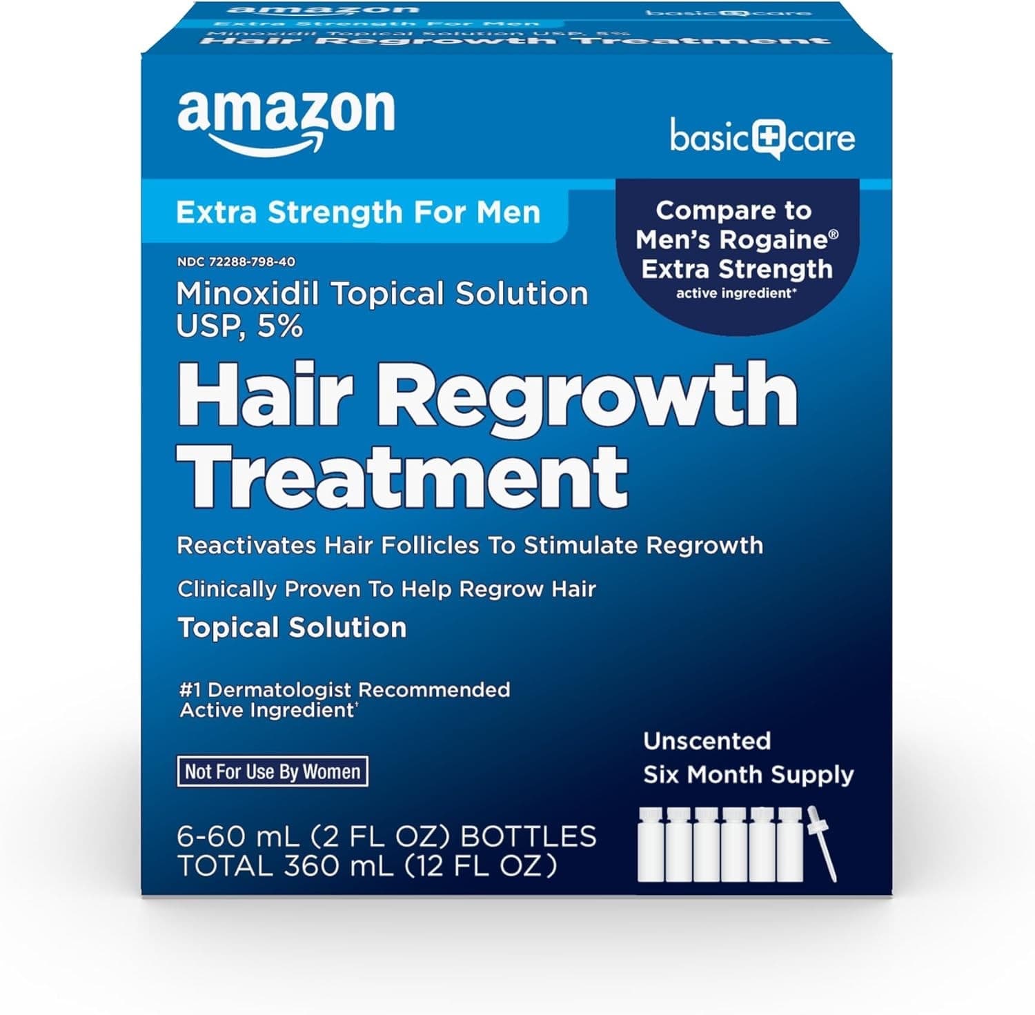 Amazon Basic Care Minoxidil 5% Hair Regrowth Men 12 Bottles (2 Pack) Exp 07/2026