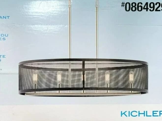 Kichler Edmund Satin Black &Brushed Nickel Industrial 5 Light Large Drum Pendant - Thumbnail 4