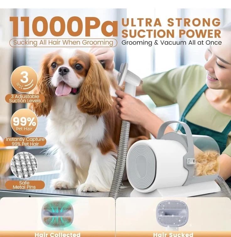 ANPL Dog Cat Pet Grooming Kit Vacuum with 7 Grooming Tools 11000Pa Suction Power - Thumbnail 2