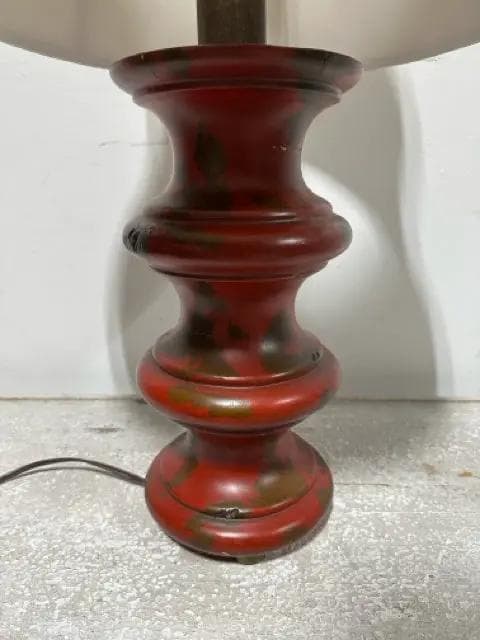 Uttermost Red Distressed Wooden Lamp With Cream Shade - Thumbnail 2