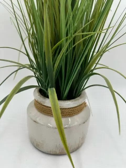 White Ceramic Vase With Faux Grass - Thumbnail 2