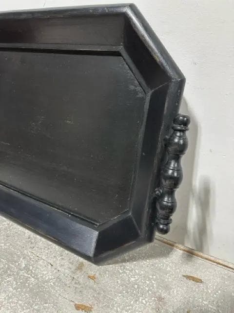 Black Wooden Tray With Handles - Thumbnail 2