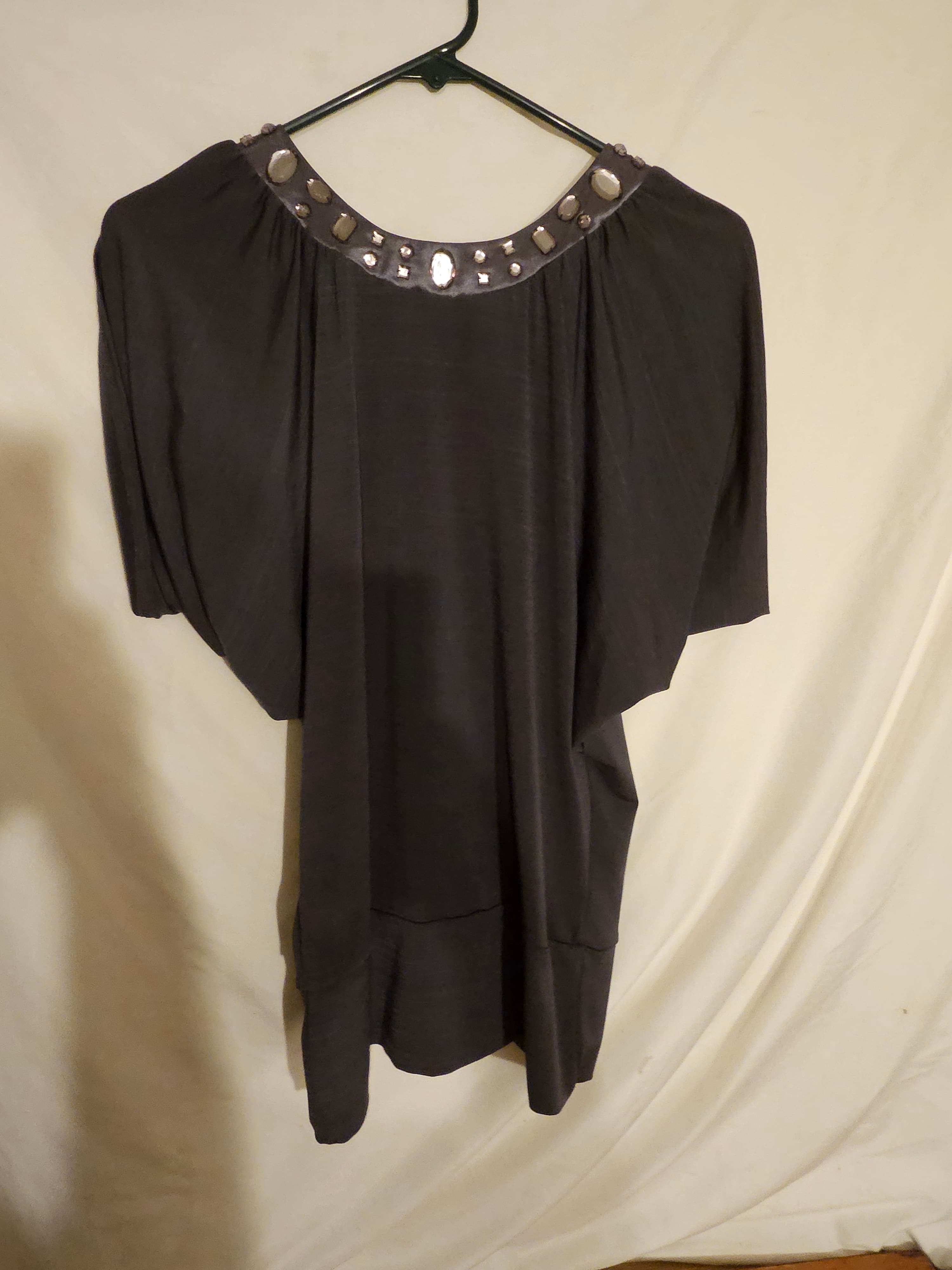 Embellished Dark Gray Tunic Top with Open Back - Image 1