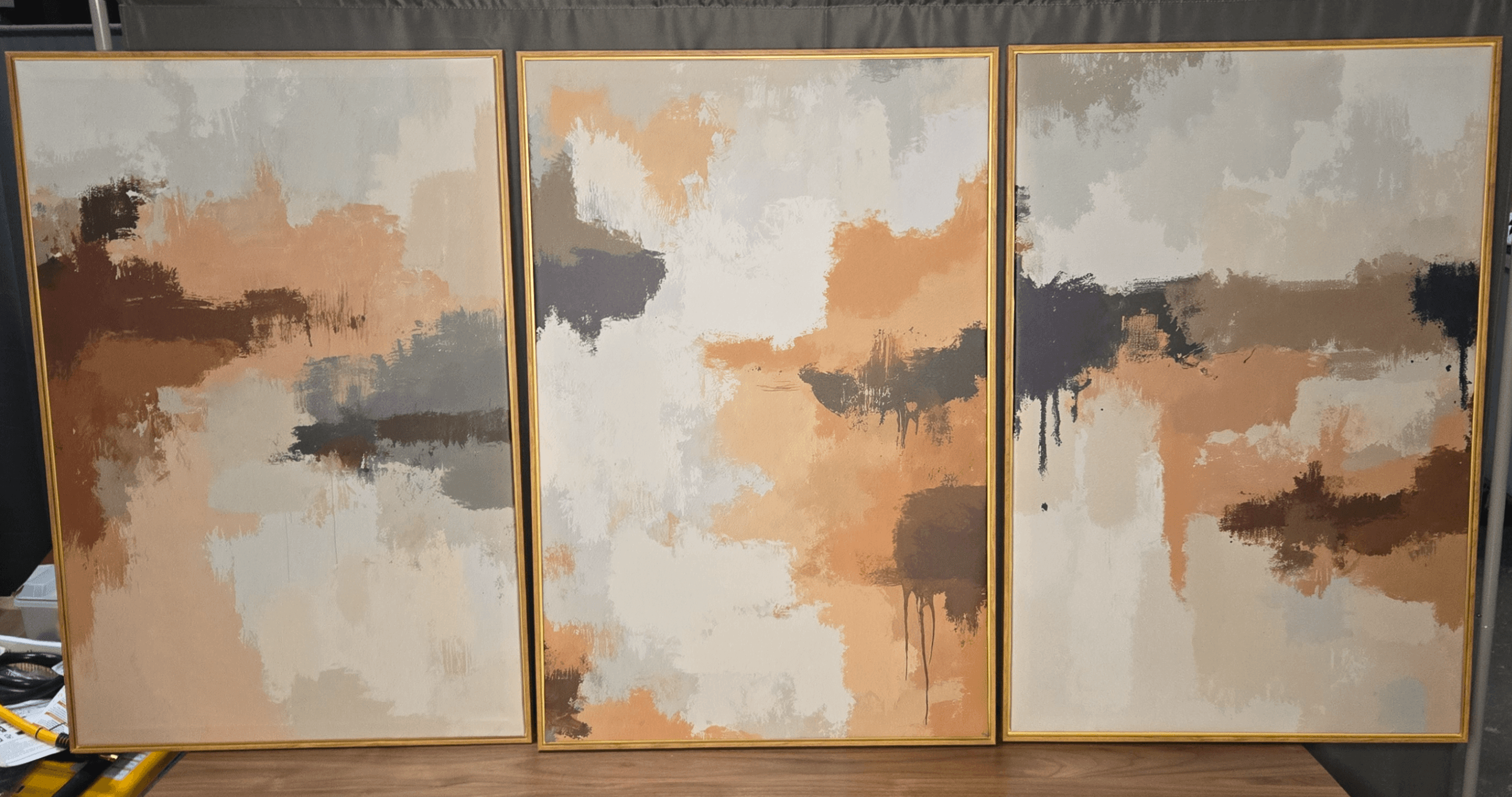 3 Piece Abstract Ar, Lightweight Faux Wood Frame, 24 x 35.5 each - Image 1