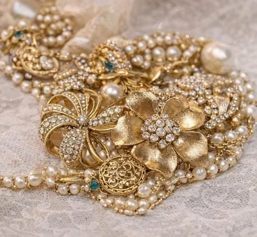 Vintage Gold Tone Jewelry Mystery Box: Pearl, Rhinestone Accents Gift - Thumbnail 6