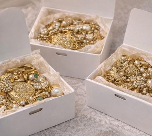 Vintage Gold Tone Jewelry Mystery Box: Pearl, Rhinestone Accents Gift - Thumbnail 5