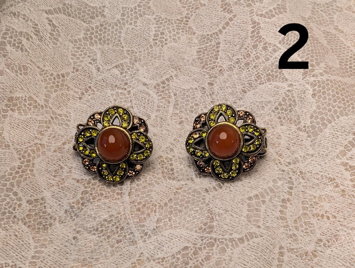 Vintage Earrings Choice – Blue Rhinestone, Floral Cabochon, Garnet Cluster, Crescent Glass - Thumbnail 3