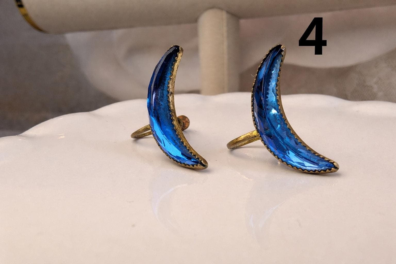 Vintage Earrings Choice – Blue Rhinestone, Floral Cabochon, Garnet Cluster, Crescent Glass - Thumbnail 5