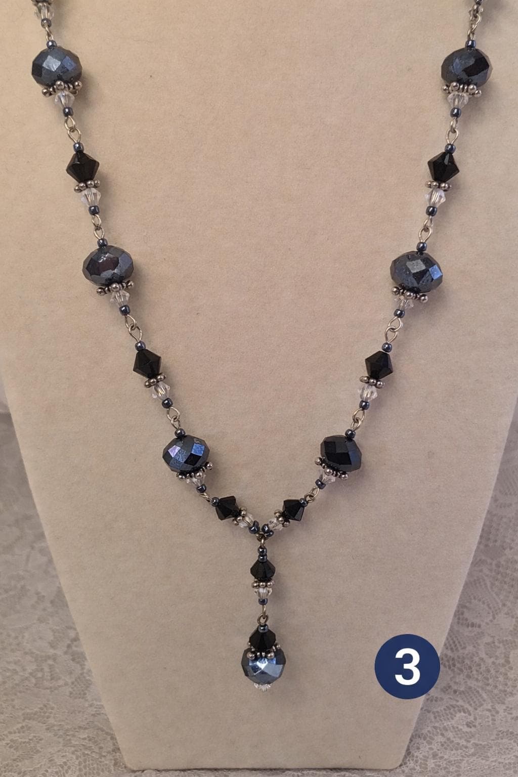 Vintage Black Silver Jewelry Collection – Statement Necklaces, Rhinestone Earrings, Pearl Chain - Thumbnail 4