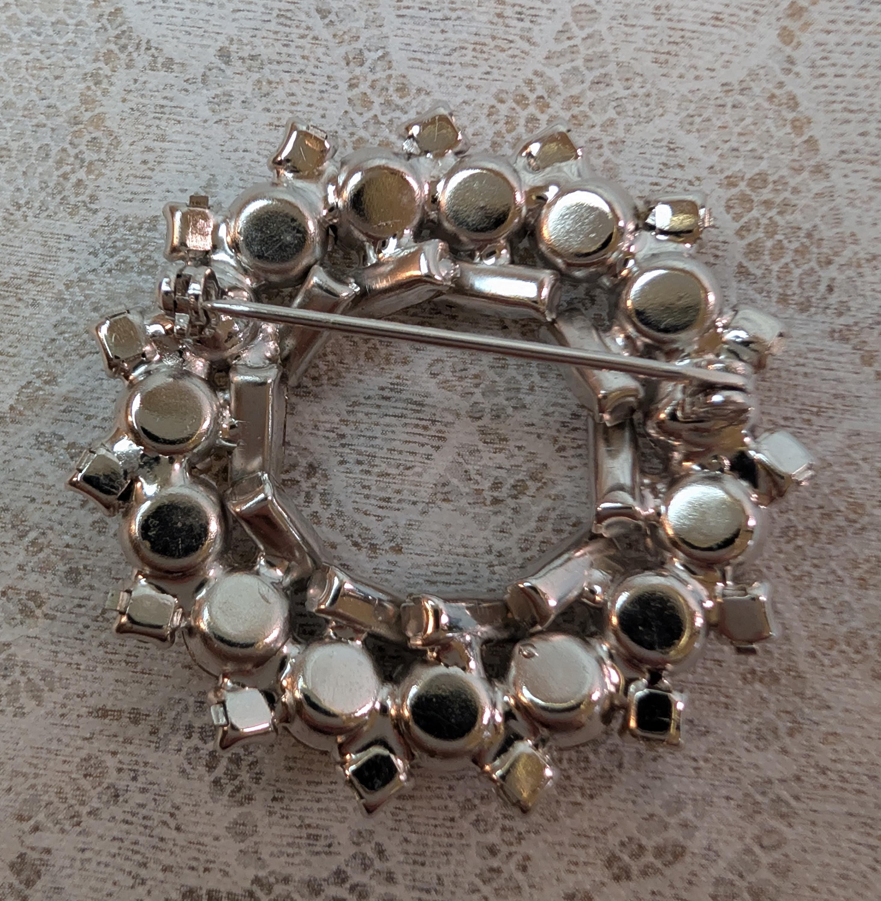 Vintage Rhinestone Brooch Trio, Blue Grape, Wreath, Silver-Tone Cluster Pins - Thumbnail 4