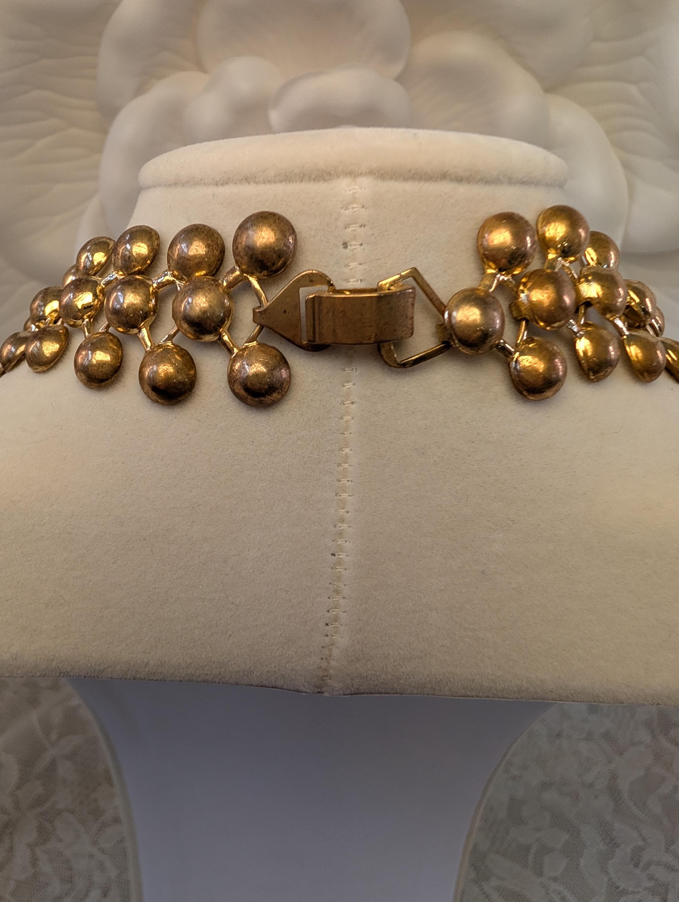Vintage Gold Tone Statement Collar Necklace and Drop Earrings Set – Retro Mid Century Style - Thumbnail 9