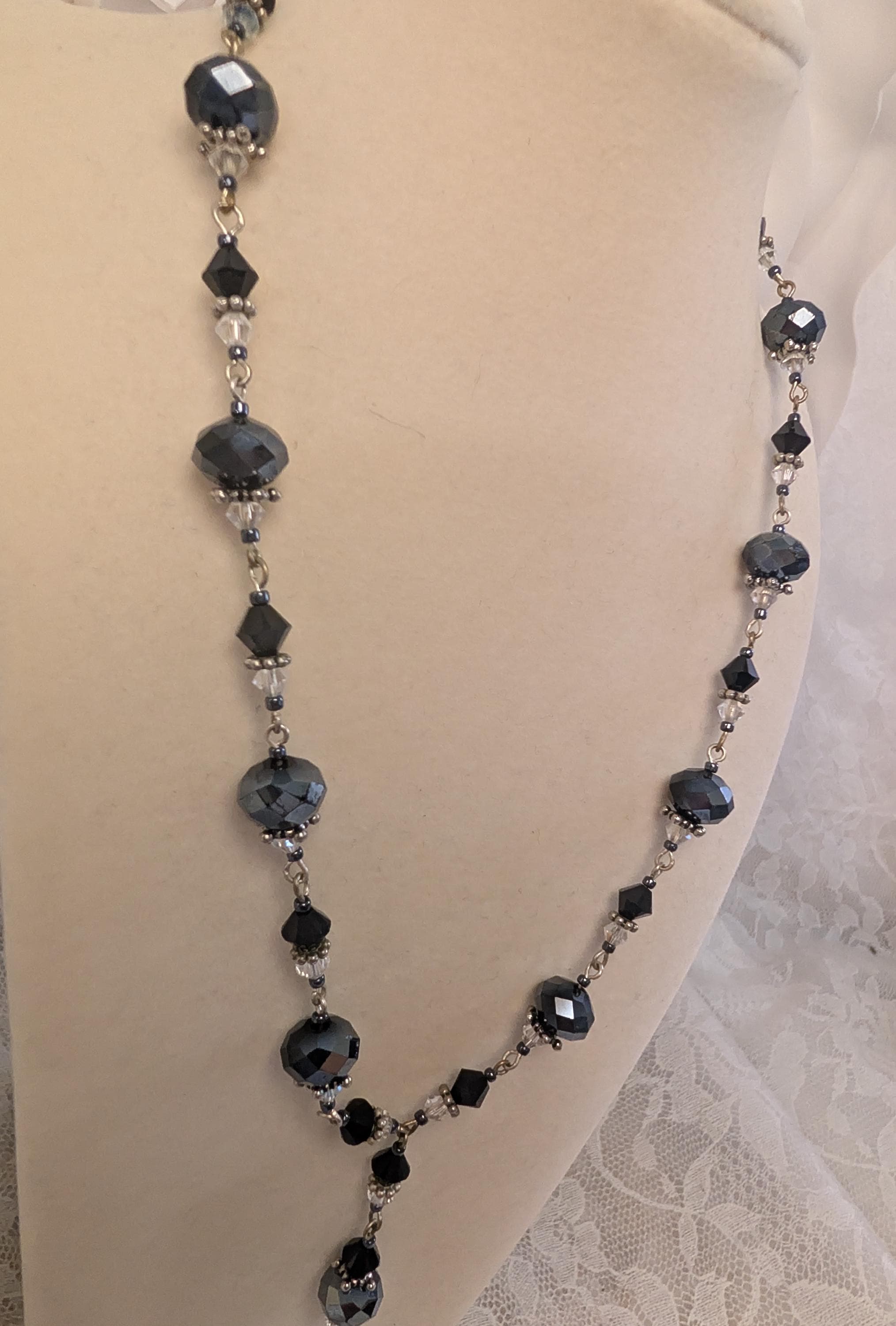 Vintage Black Silver Jewelry Collection – Statement Necklaces, Rhinestone Earrings, Pearl Chain - Thumbnail 13