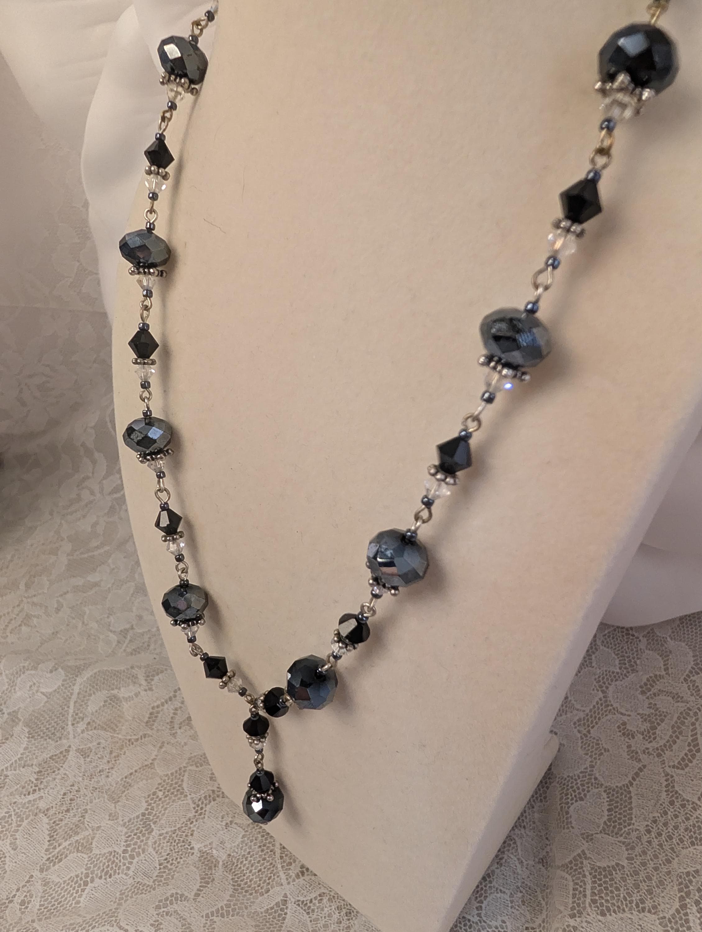 Vintage Black Silver Jewelry Collection – Statement Necklaces, Rhinestone Earrings, Pearl Chain - Thumbnail 14