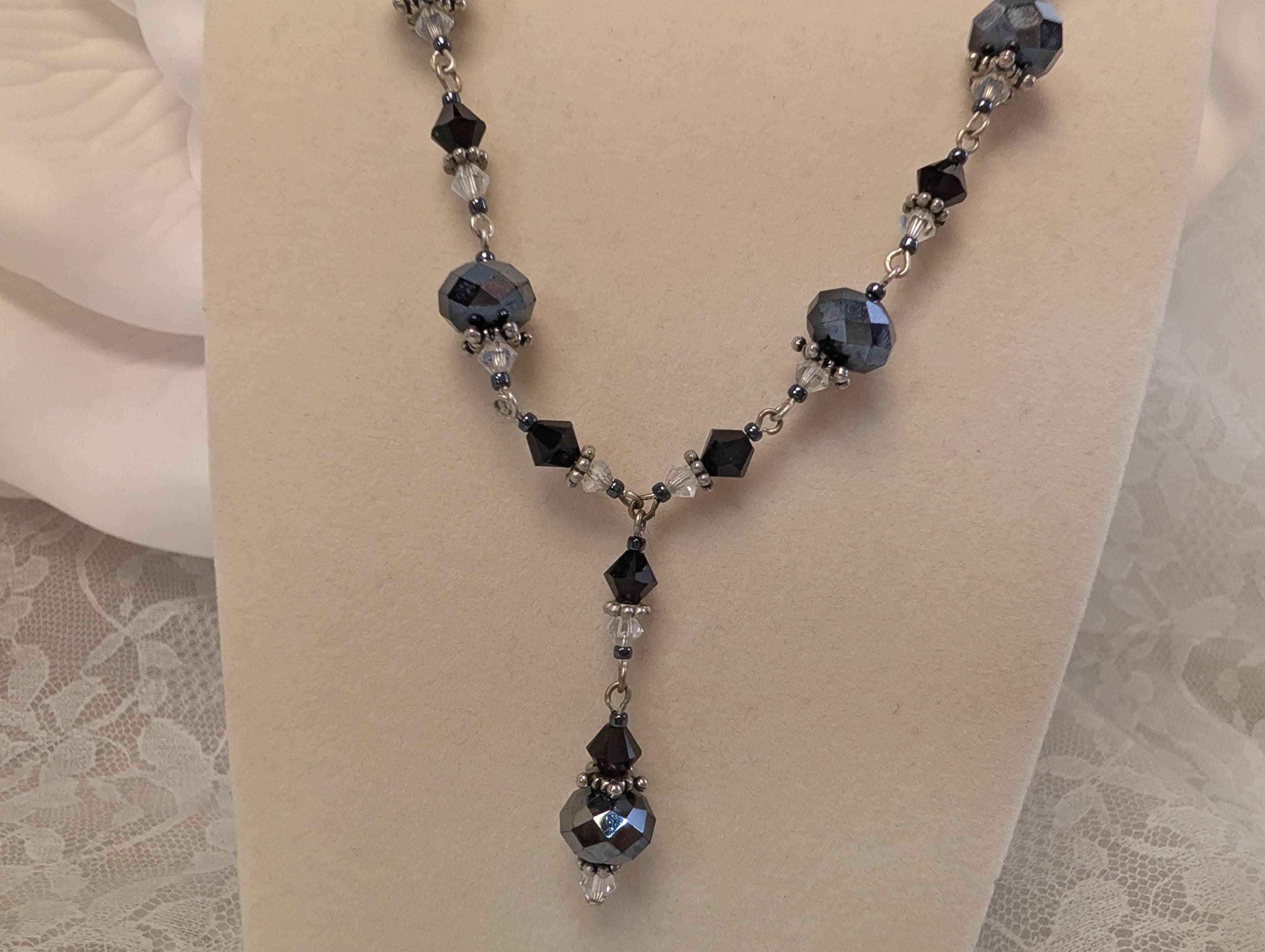 Vintage Black Silver Jewelry Collection – Statement Necklaces, Rhinestone Earrings, Pearl Chain - Thumbnail 15