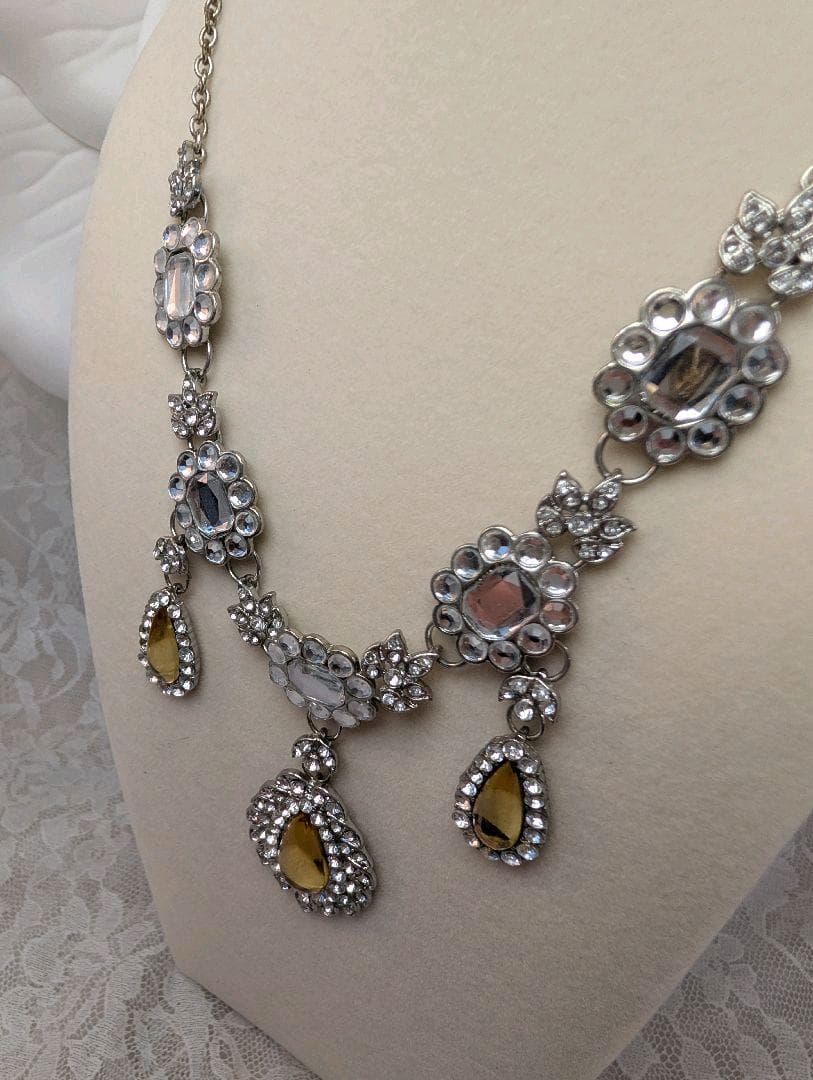 Vintage Silver Tone Crystal Rhinestone Teardrop Necklace | Bridal Bohemian Wedding Jewelry - Thumbnail 5