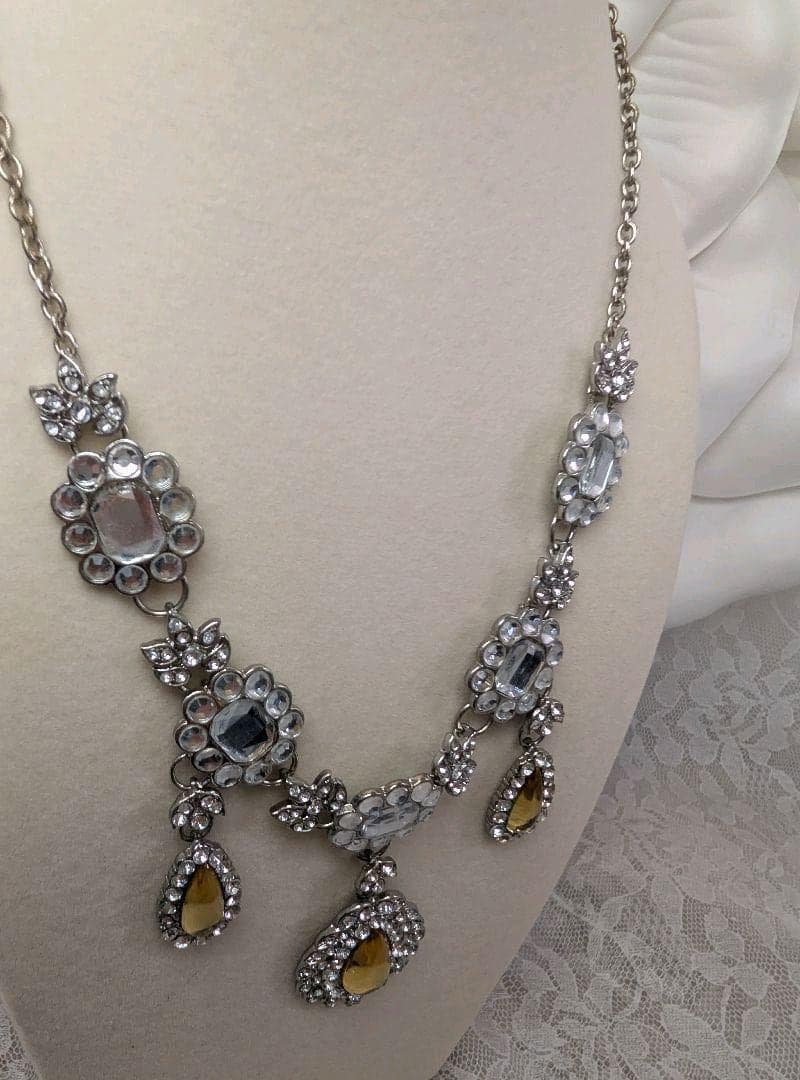 Vintage Silver Tone Crystal Rhinestone Teardrop Necklace | Bridal Bohemian Wedding Jewelry - Thumbnail 4