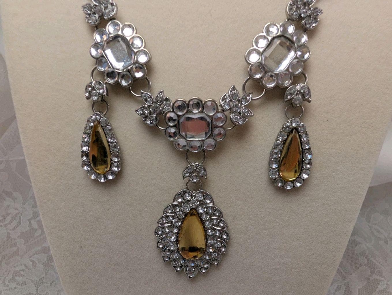 Vintage Silver Tone Crystal Rhinestone Teardrop Necklace | Bridal Bohemian Wedding Jewelry - Thumbnail 3