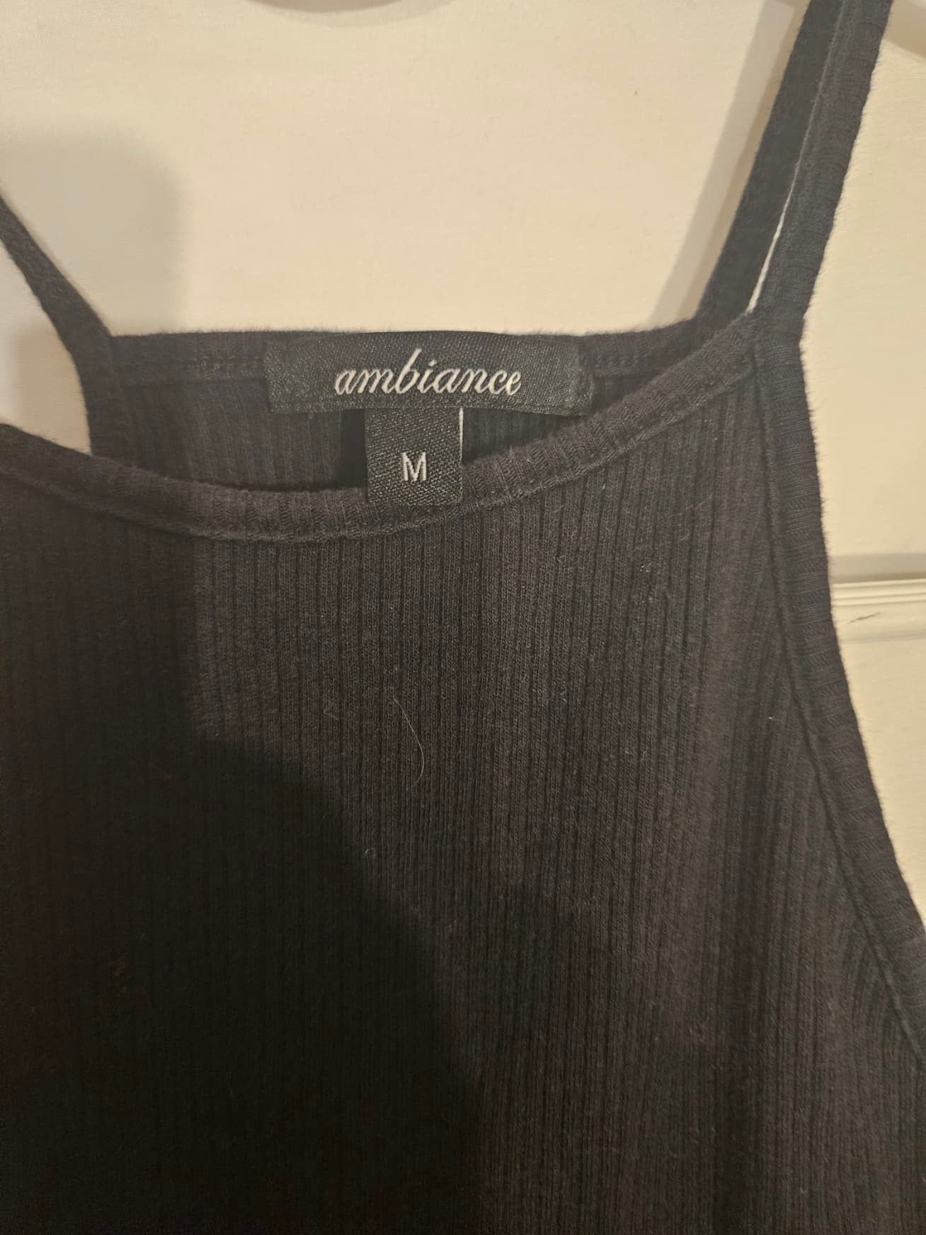 Ambiance Black Ribbed Bodysuit with Spaghetti Straps - Image 1