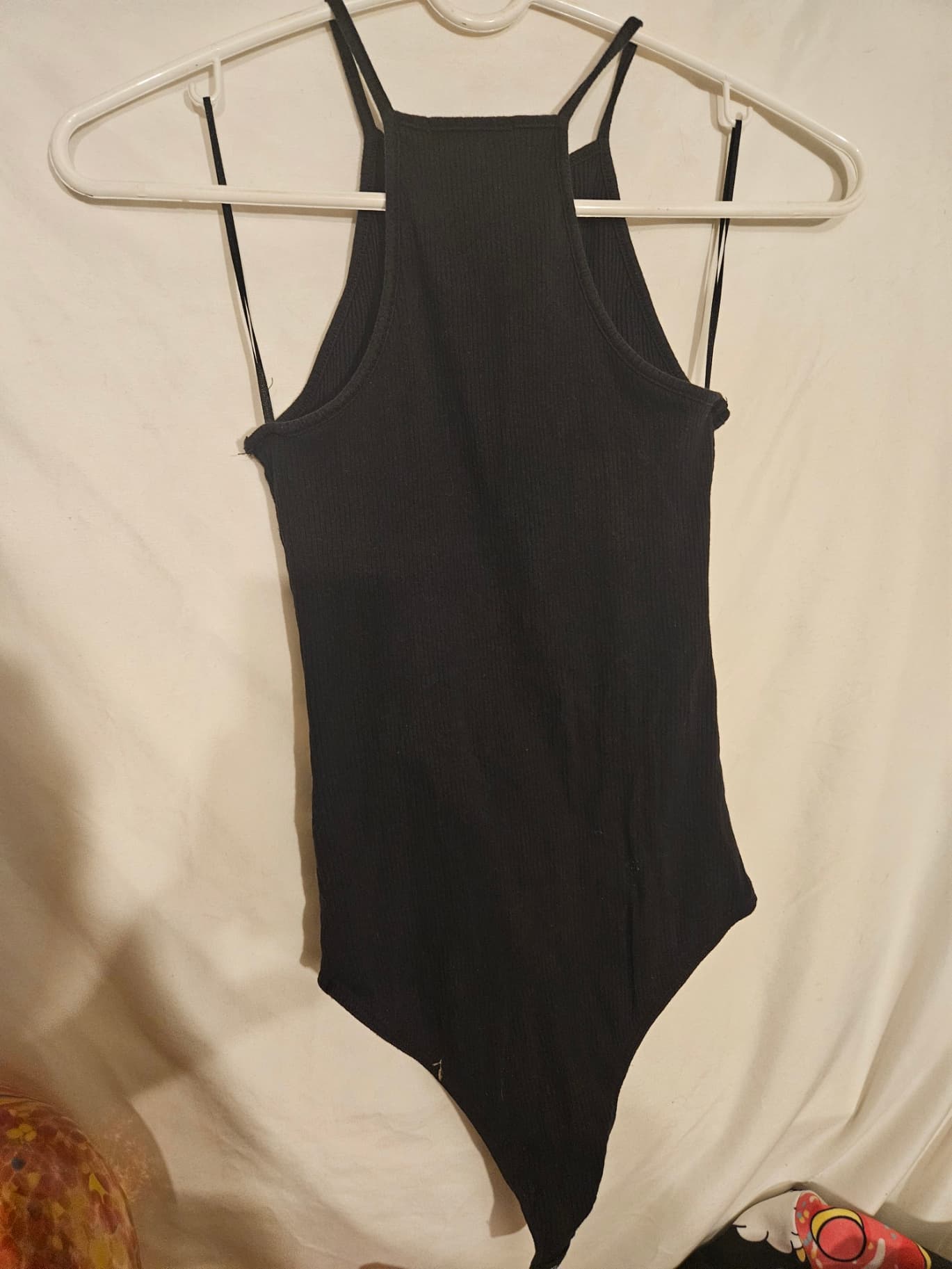 Ambiance Black Ribbed Bodysuit with Spaghetti Straps - Thumbnail 2