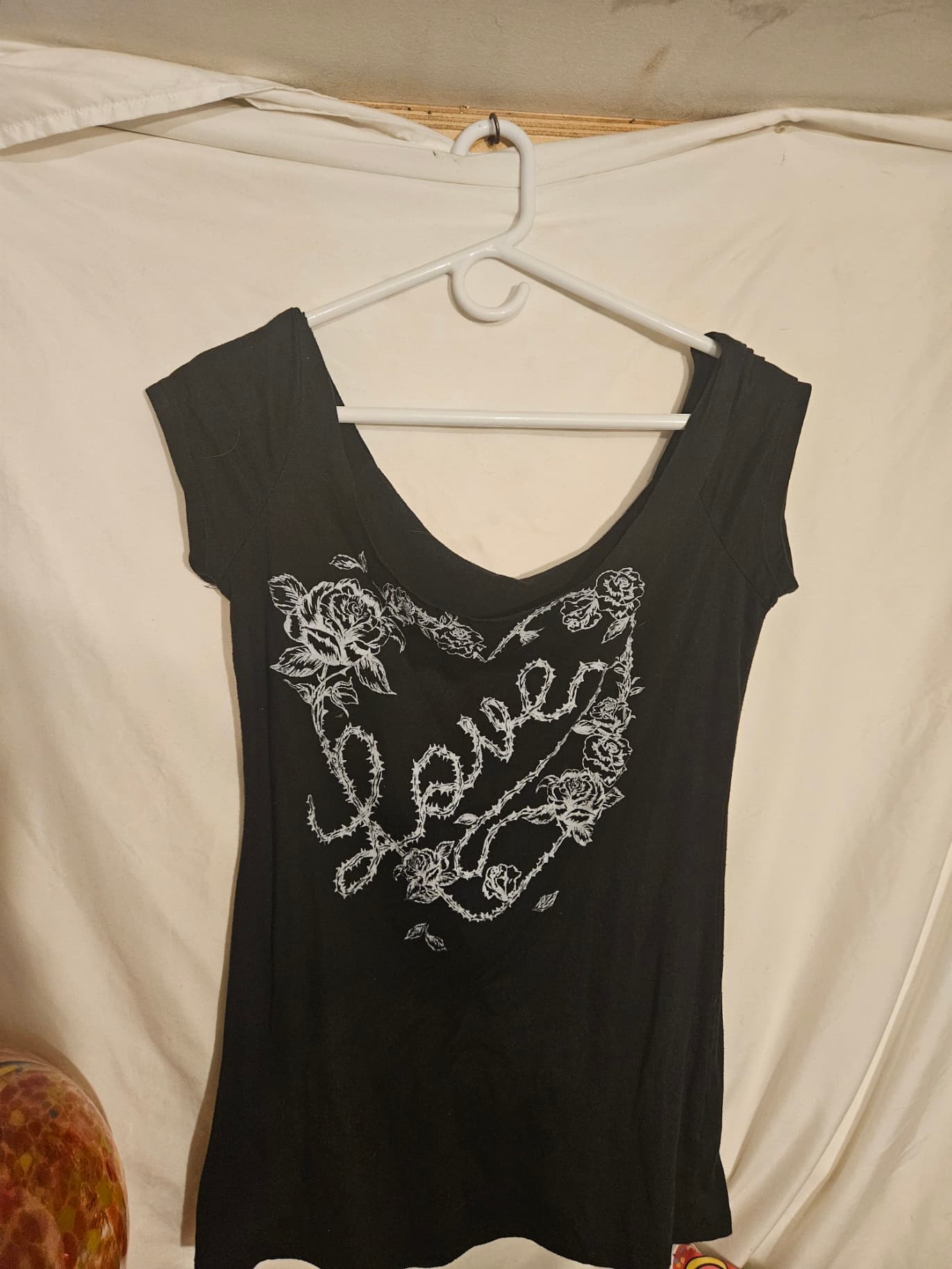 Black Graphic Tee with Floral Love Design - Image 1