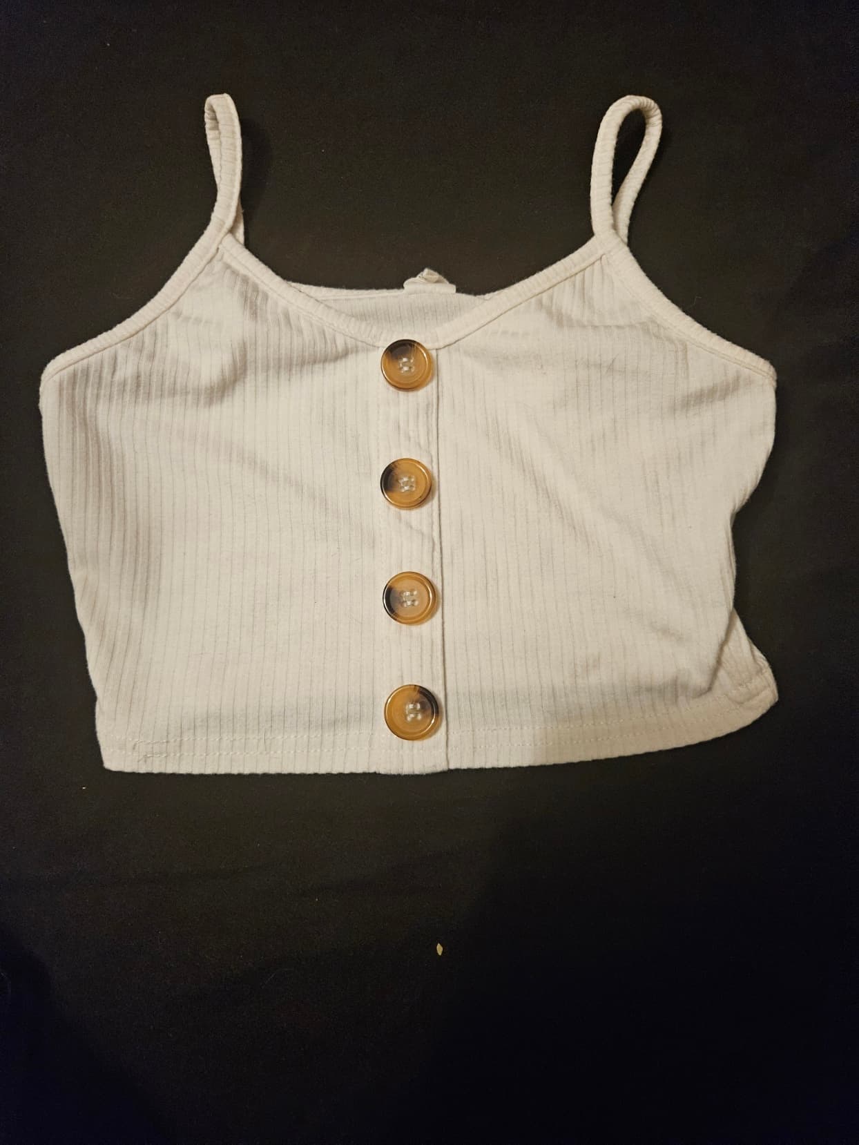 White Ribbed Crop Top with Button Detail - Image 1
