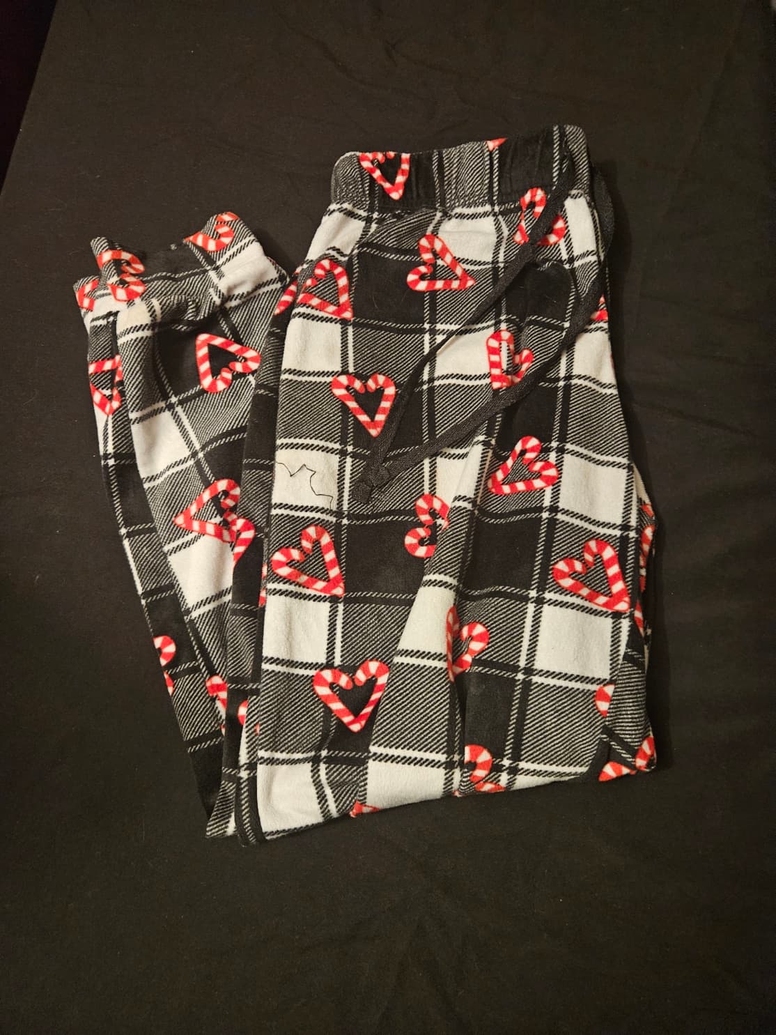 Plaid Pajama Pants with Candy Cane Hearts - Image 1