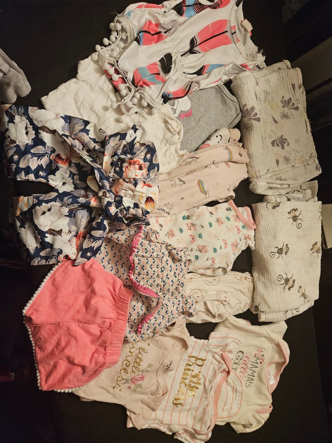Baby Girl Clothing Bundle with Rompers and Swaddles - Image 1