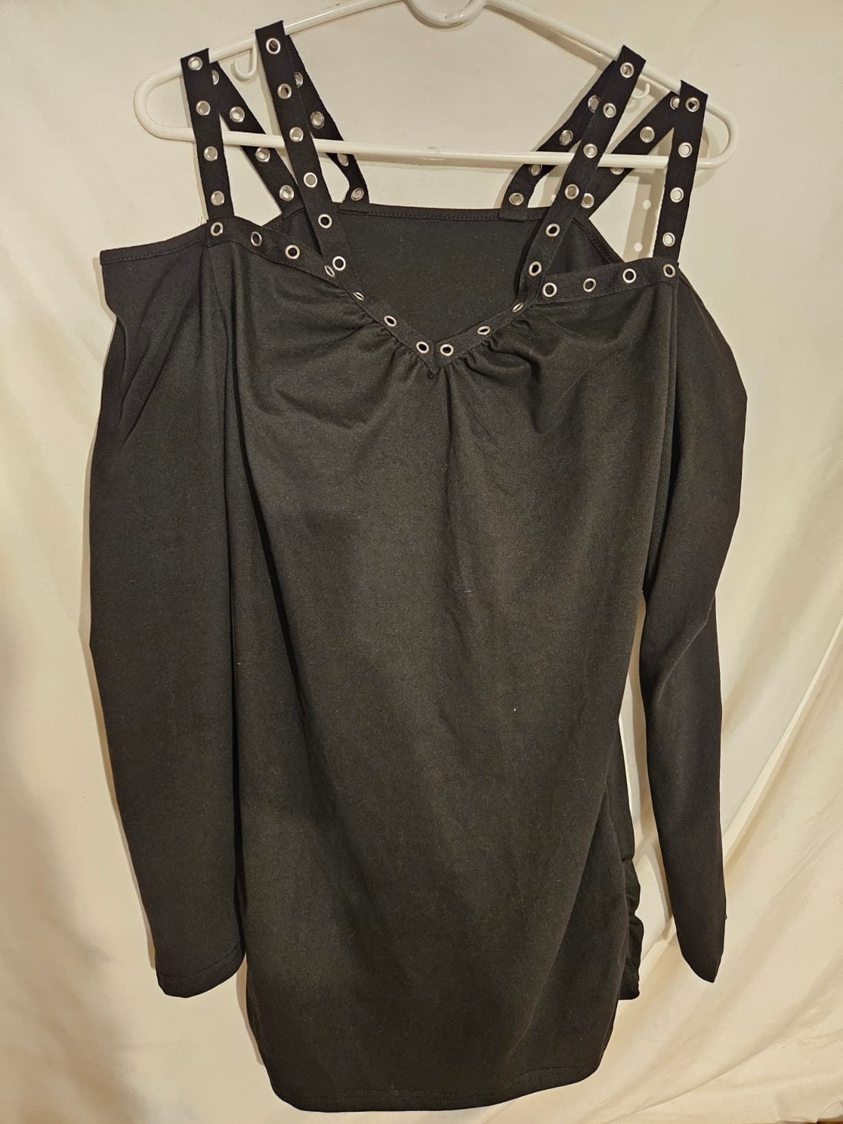 Black Long Sleeve Dress with Grommet Strap Detail - Image 1