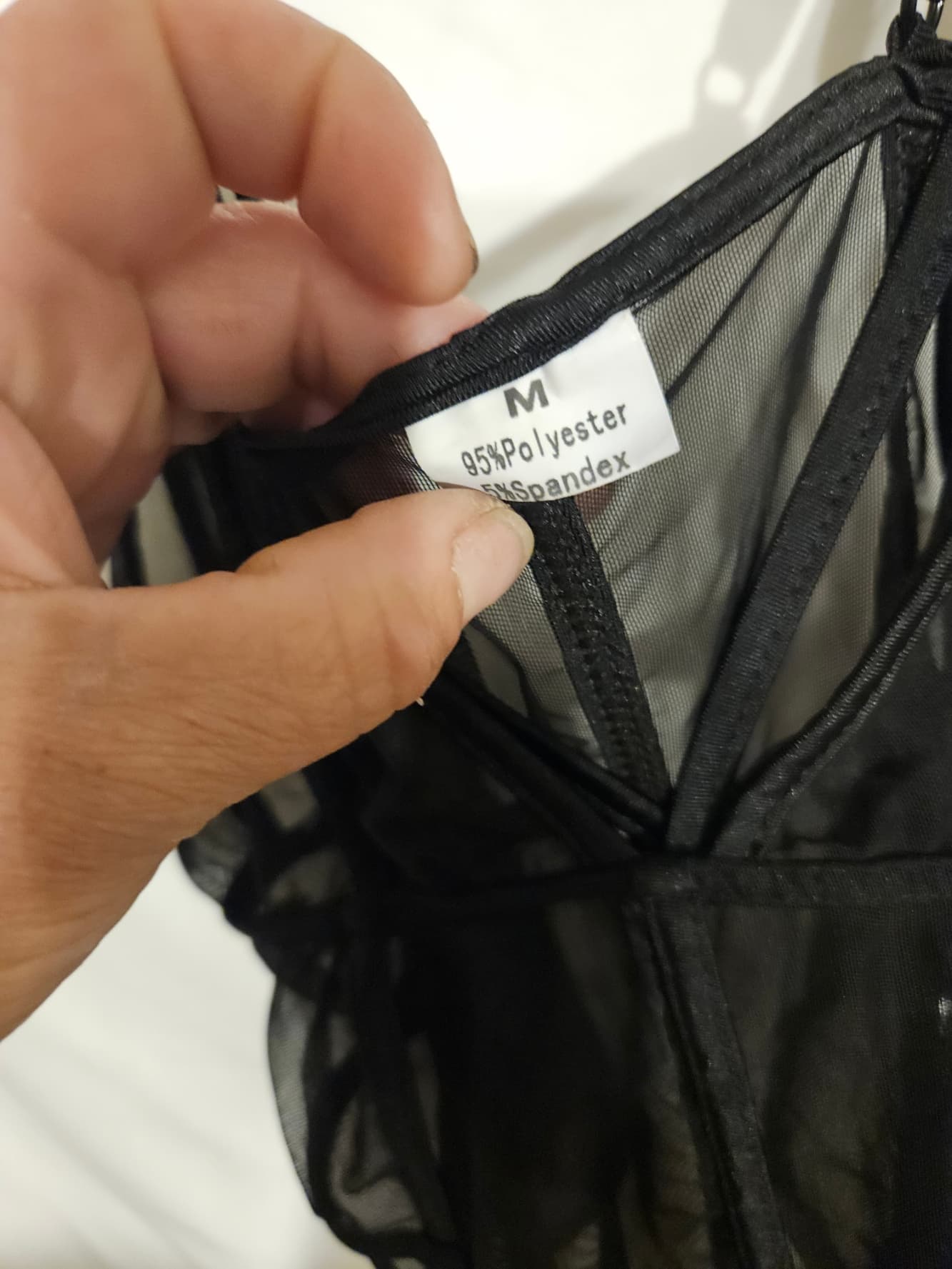 Sheer Black Mesh Bodysuit with Strappy Design - Thumbnail 2