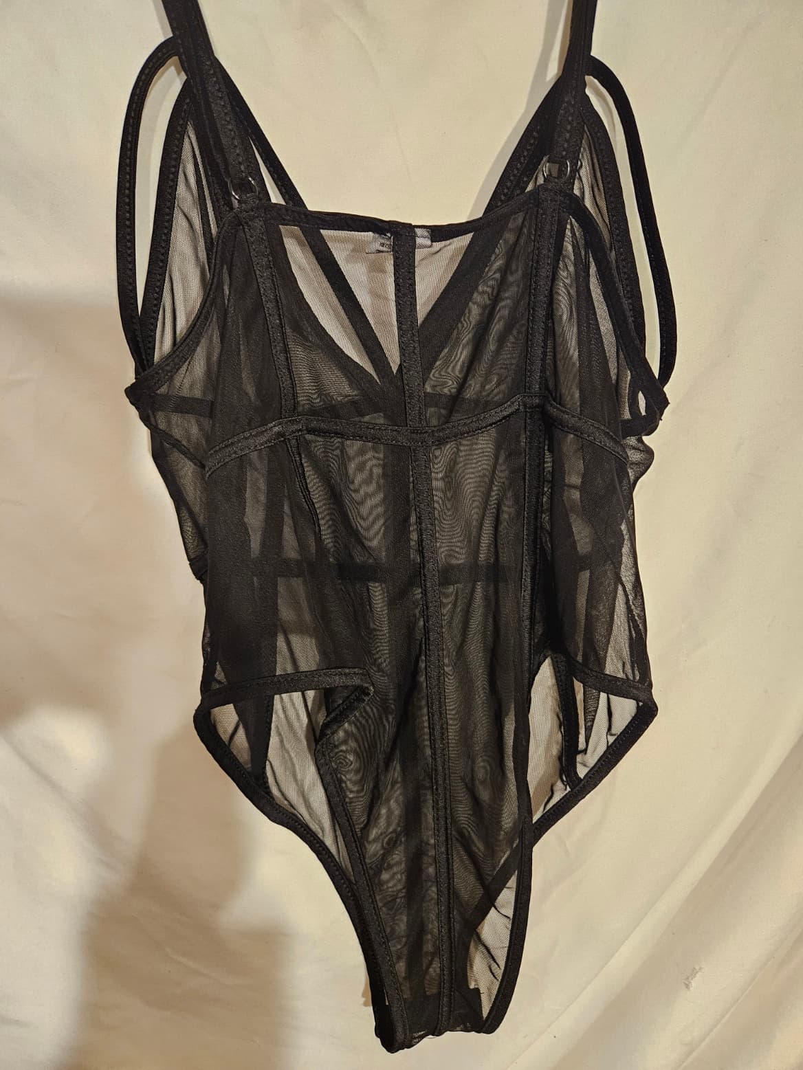 Sheer Black Mesh Bodysuit with Strappy Design - Thumbnail 3