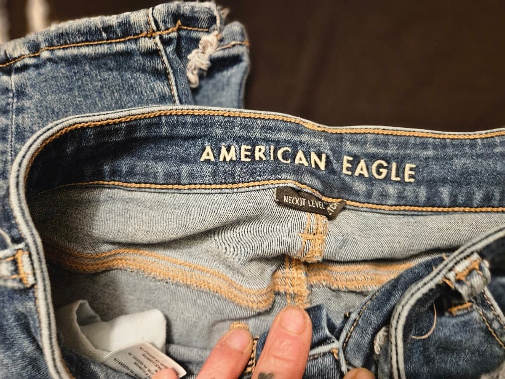 Distressed Blue Denim Jeans with Frayed Hems - Thumbnail 4