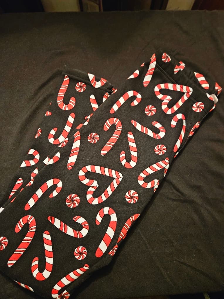 Candy Cane Print Leggings Black Red White - Image 1