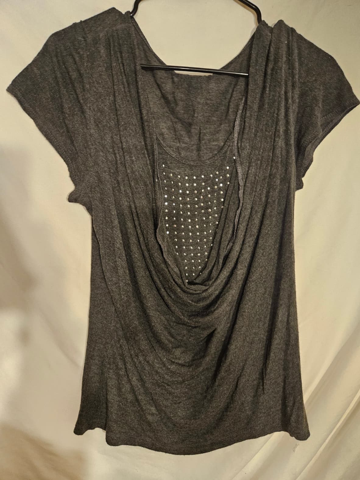 Dark Gray Drape Top with Studded Detail - Image 1