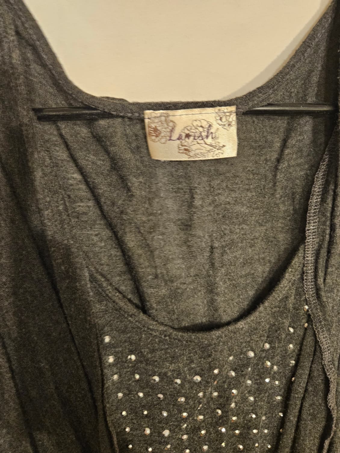 Dark Gray Drape Top with Studded Detail - Thumbnail 2