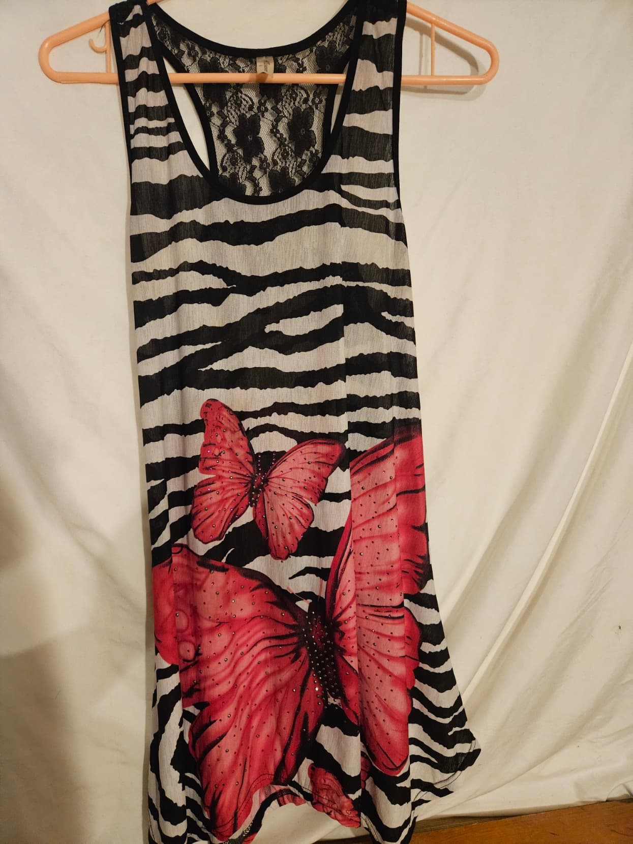 Zebra Print Sleeveless Dress with Butterfly Design - Image 1