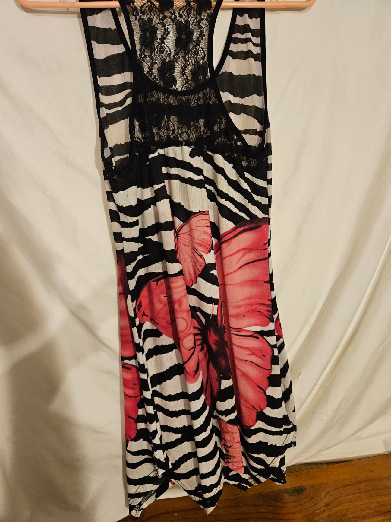 Zebra Print Sleeveless Dress with Butterfly Design - Thumbnail 3