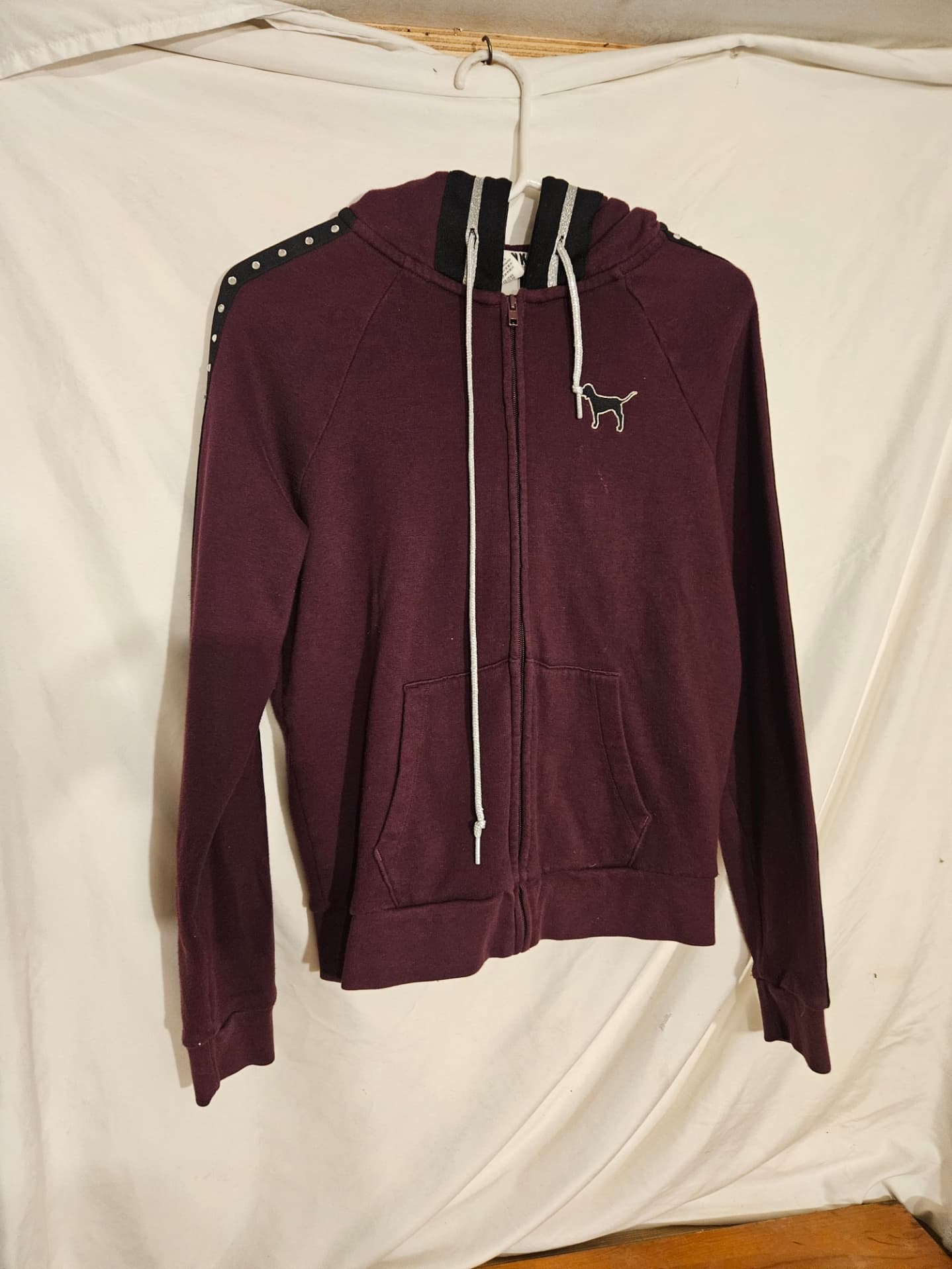 Pink Victoria's Secret Maroon Zip-Up Hoodie with Dog Logo - Thumbnail 2